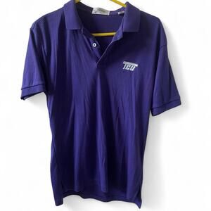 Vintage 1970 Fiesta Brand TCU Horned Frogs Polo Shirt Adult Large Purple